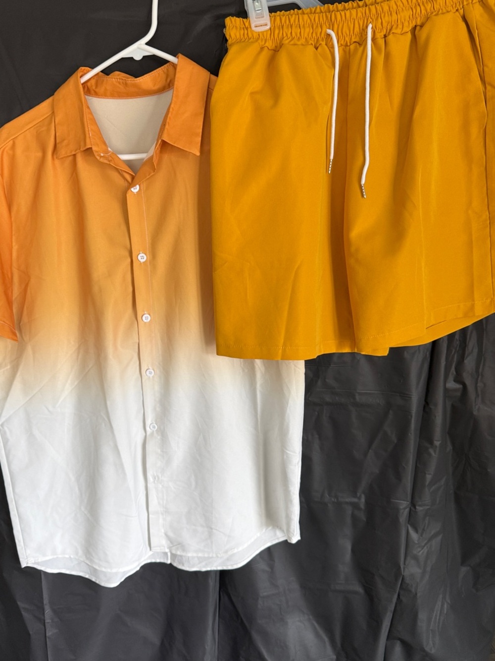 SHEIN Orange-to-White Fade Short Sleeve Button-Up Shirt